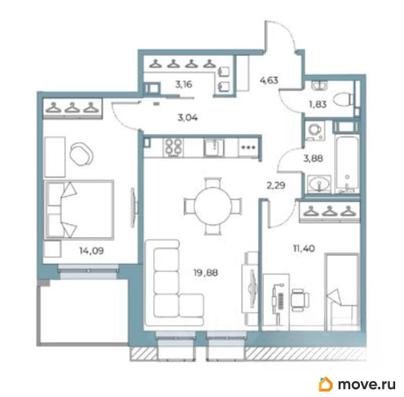 2-комн. квартира, 62.45 м&sup2;