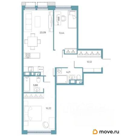 2-комн. квартира, 69.09 м&sup2;