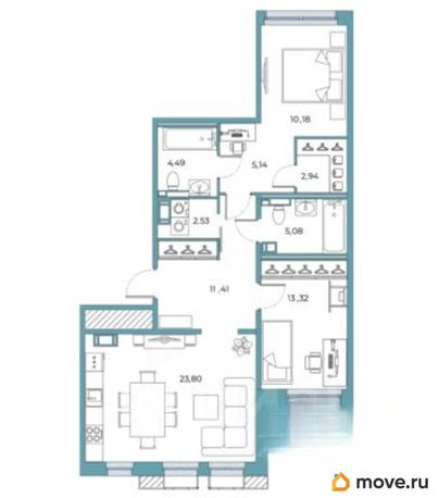 2-комн. квартира, 75.42 м&sup2;