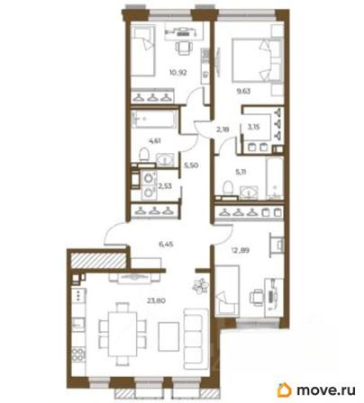 3-комн. квартира, 86.21 м&sup2;