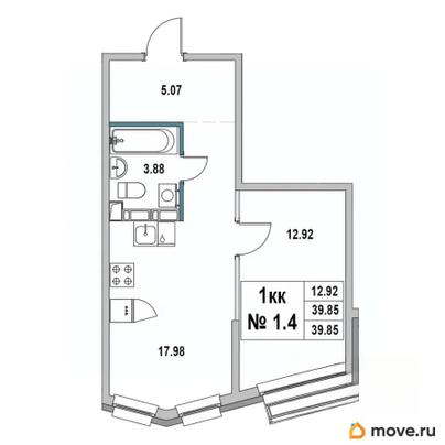1-комн. квартира, 39.85 м&sup2;