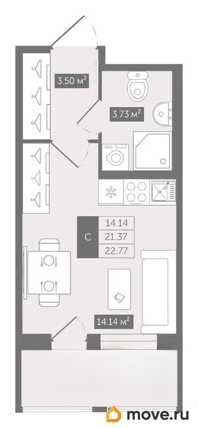 студия, 22.77 м&sup2;