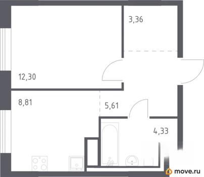 1-комн. квартира, 34.4 м&sup2;