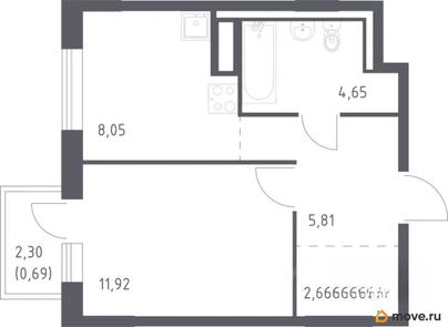 1-комн. квартира, 33.8 м&sup2;