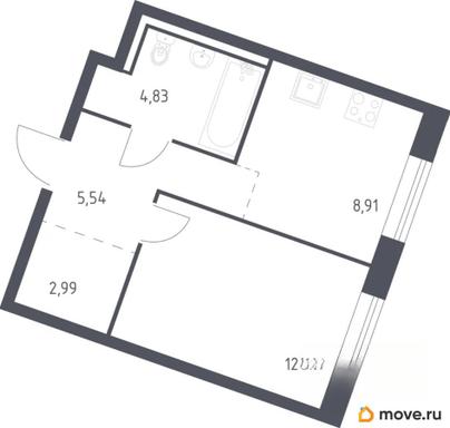 1-комн. квартира, 34.4 м&sup2;