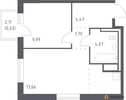 1-комн. квартира, 38.1 м&sup2;