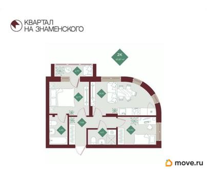 2-комн. квартира, 63.87 м&sup2;