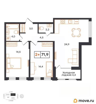 2-комн. квартира, 71.9 м&sup2;
