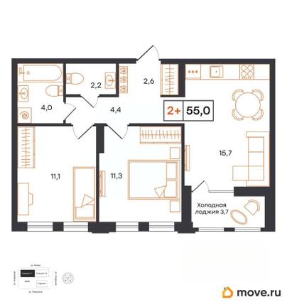 2-комн. квартира, 55 м&sup2;
