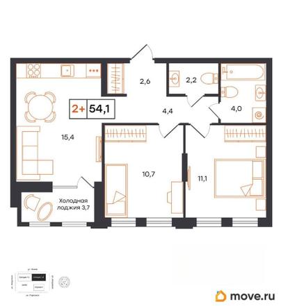 2-комн. квартира, 54.1 м&sup2;