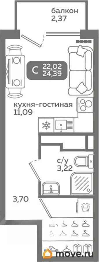 студия, 22.02 м&sup2;