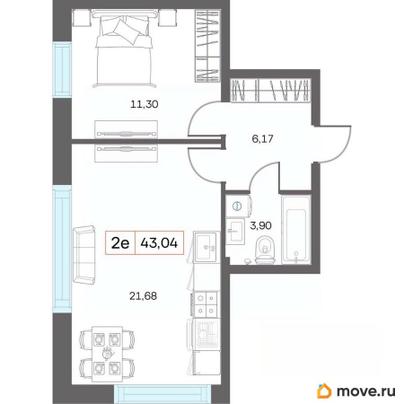 1-комн. квартира, 42.3 м&sup2;