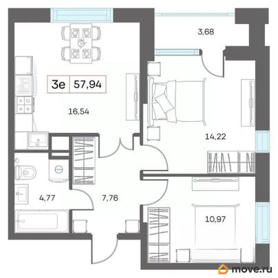 2-комн. квартира, 61.62 м&sup2;