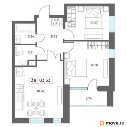 2-комн. квартира, 67.27 м&sup2;