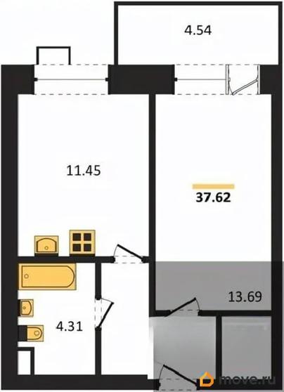 1-комн. квартира, 37.62 м&sup2;
