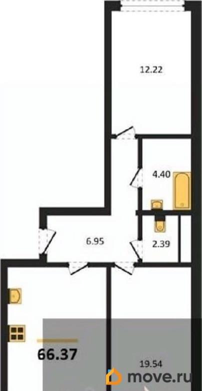 2-комн. квартира, 66.37 м&sup2;