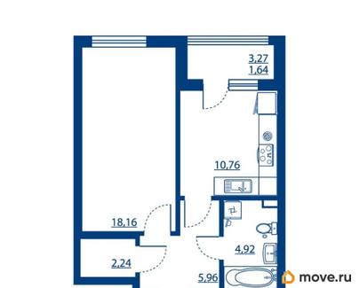 1-комн. квартира, 43.68 м&sup2;