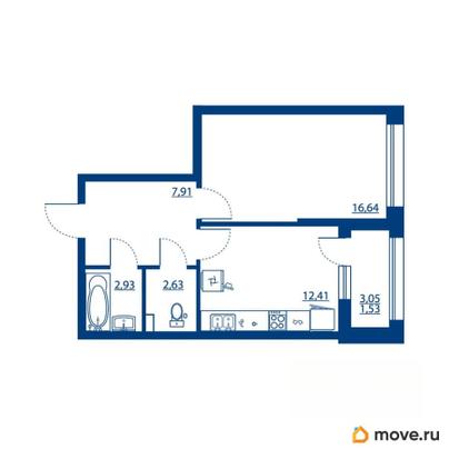 1-комн. квартира, 44.05 м&sup2;