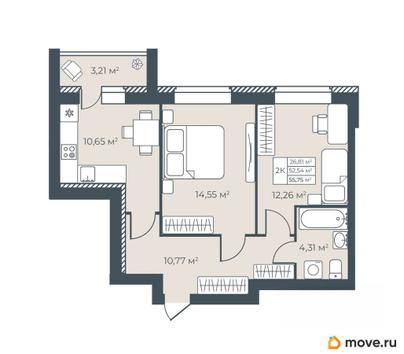 2-комн. квартира, 55.75 м&sup2;