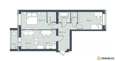 3-комн. квартира, 69.44 м&sup2;