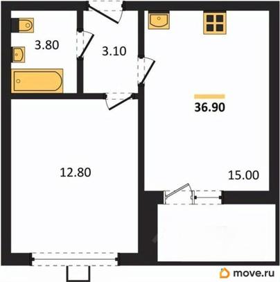 1-комн. квартира, 36.9 м&sup2;