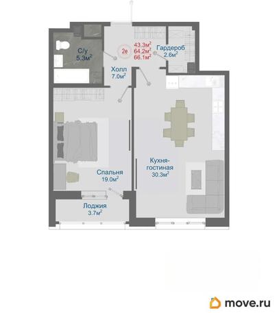 2-комн. квартира, 66.1 м&sup2;