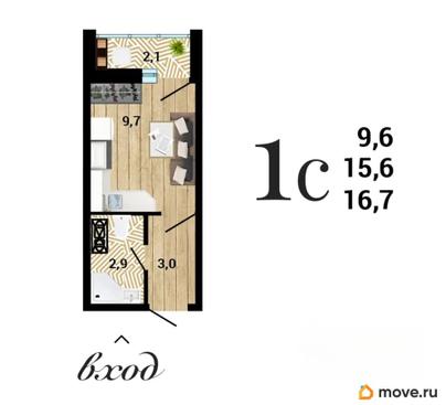 студия, 16.72 м&sup2;