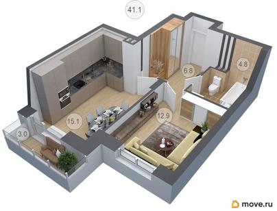 2-комн. квартира, 41.1 м&sup2;