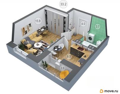 2-комн. квартира, 33.5 м&sup2;