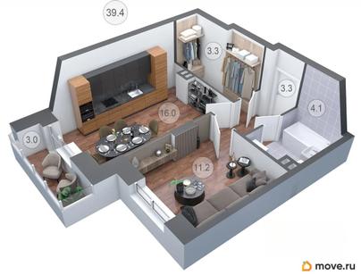 2-комн. квартира, 39.6 м&sup2;
