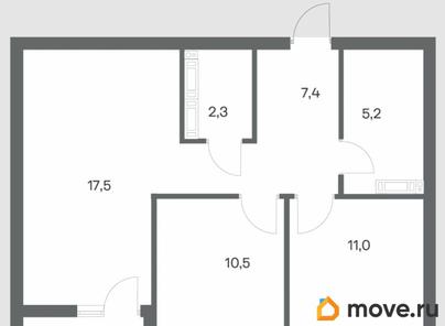 2-комн. квартира, 55.5 м&sup2;