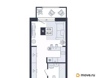 студия, 28.5 м&sup2;