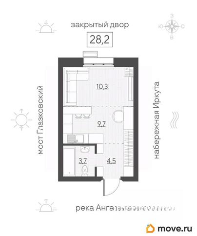 1-комн. квартира, 28.2 м&sup2;