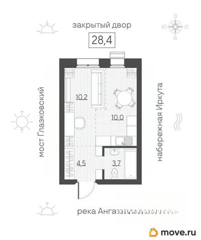 1-комн. квартира, 28.4 м&sup2;