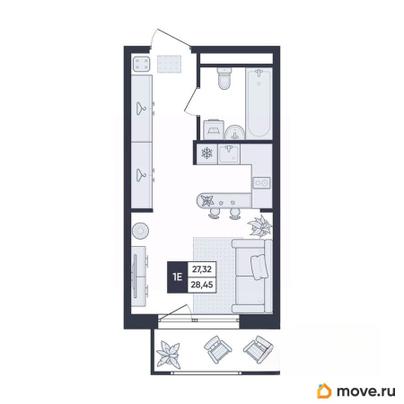 студия, 28.5 м&sup2;