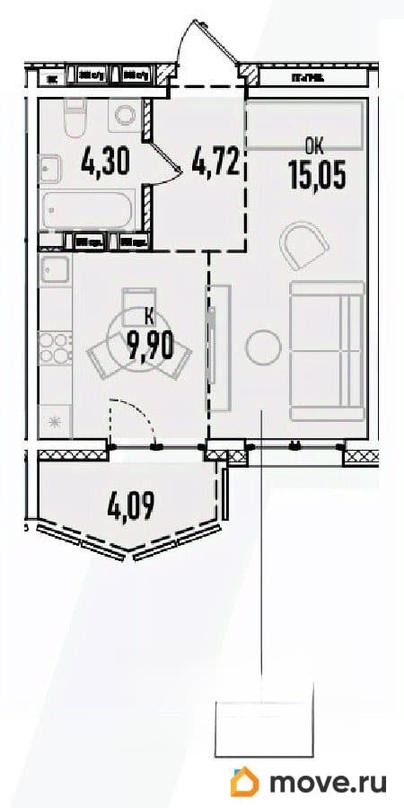1-комн. квартира, 38.06 м&sup2;