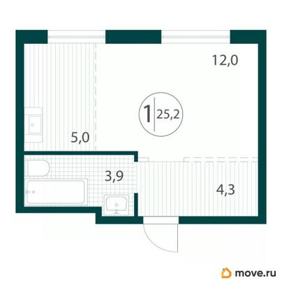 1-комн. квартира, 25.2 м&sup2;