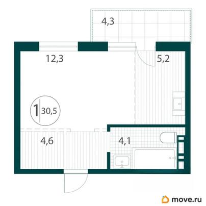 1-комн. квартира, 30.5 м&sup2;