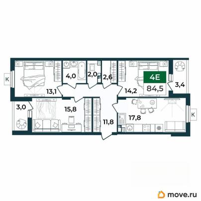 4-комн. квартира, 84.5 м&sup2;