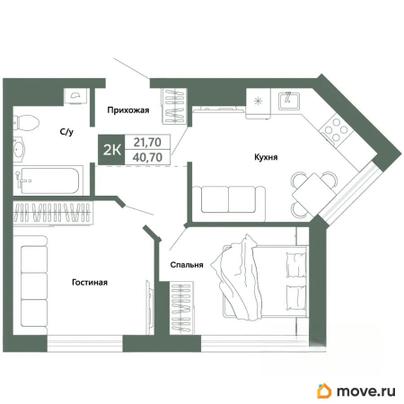 2-комн. квартира, 40.7 м&sup2;