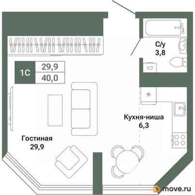 1-комн. квартира, 40 м&sup2;
