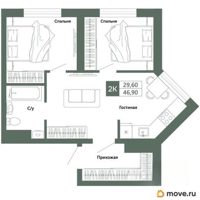 2-комн. квартира, 46.9 м&sup2;