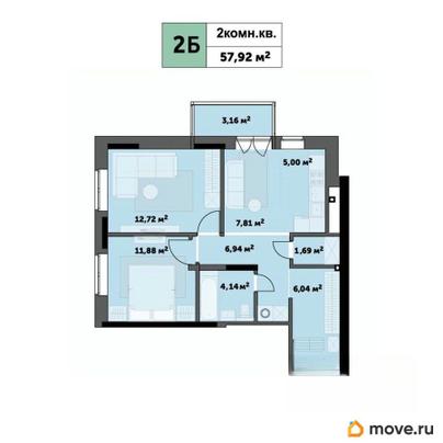 2-комн. квартира, 60.1 м&sup2;