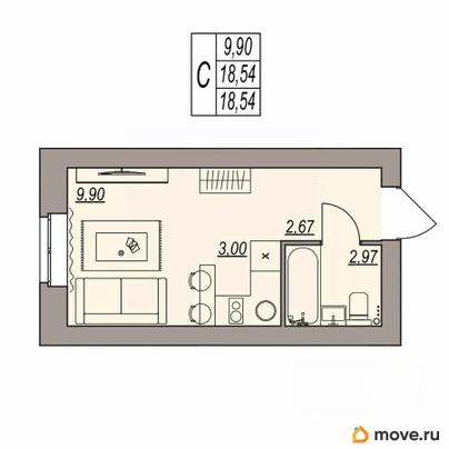студия, 18.54 м&sup2;