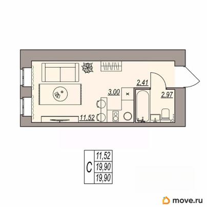 студия, 19.9 м&sup2;