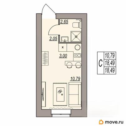 студия, 18.49 м&sup2;