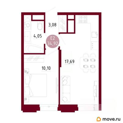 1-комн. квартира, 34.92 м&sup2;