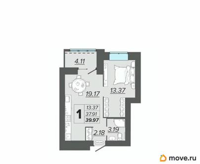 1-комн. квартира, 39.97 м&sup2;