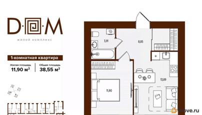 1-комн. квартира, 38.55 м&sup2;