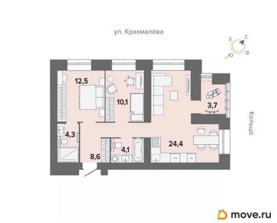 2-комн. квартира, 65.9 м&sup2;